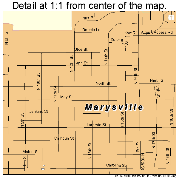 Marysville, Kansas road map detail