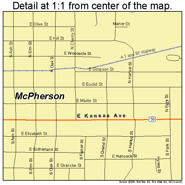 McPherson, Kansas road map detail
