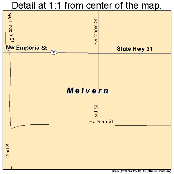 Melvern, Kansas road map detail