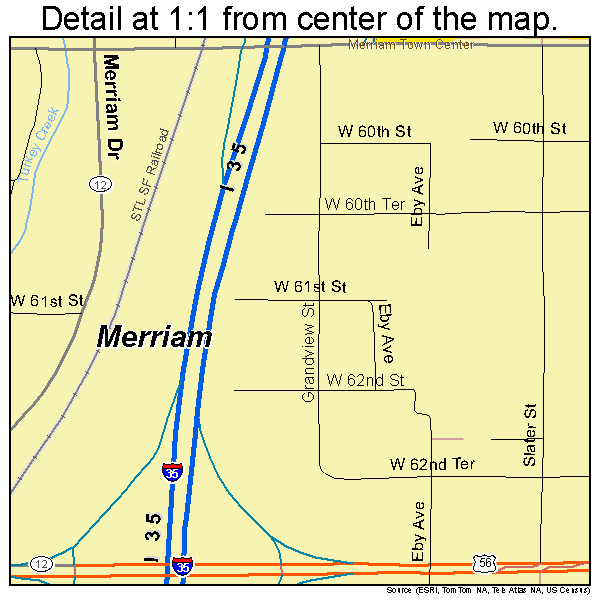 Merriam, Kansas road map detail