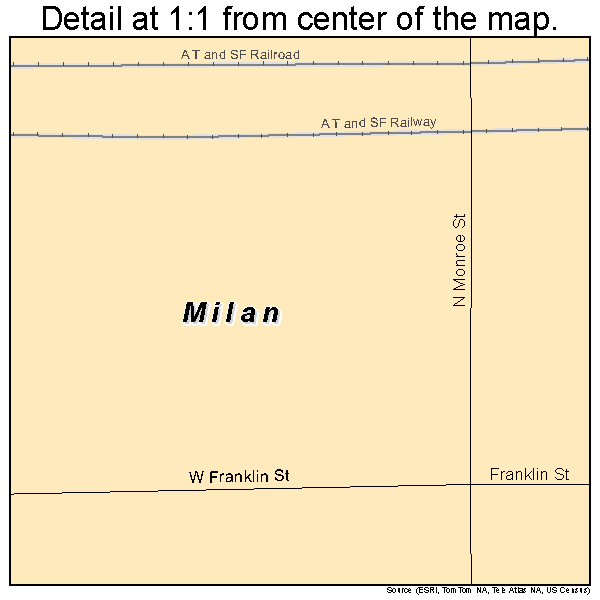 Milan, Kansas road map detail