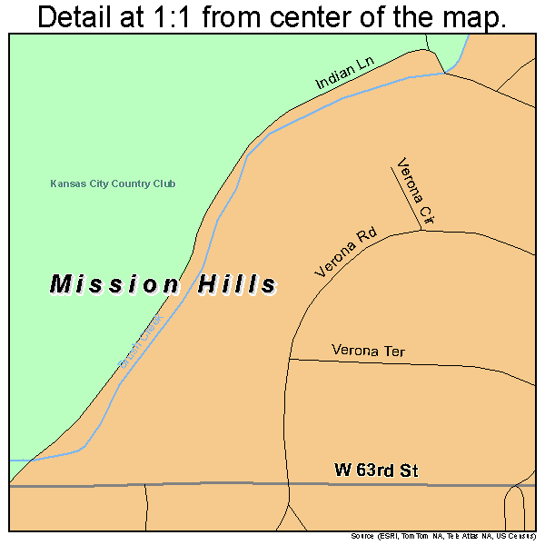 Mission Hills, Kansas road map detail