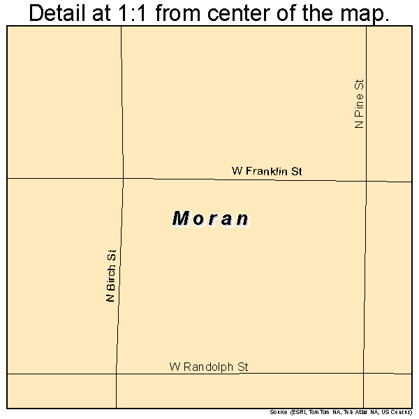 Moran, Kansas road map detail