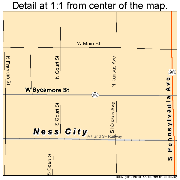 Ness City, Kansas road map detail