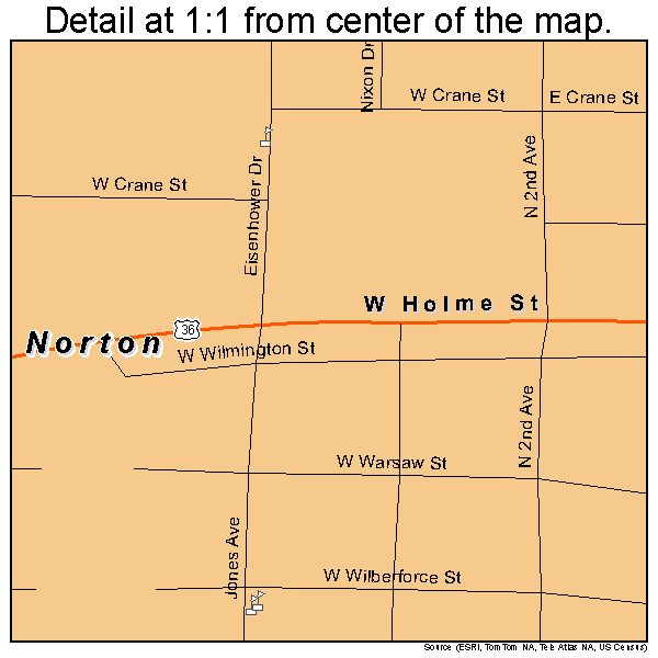 Norton, Kansas road map detail