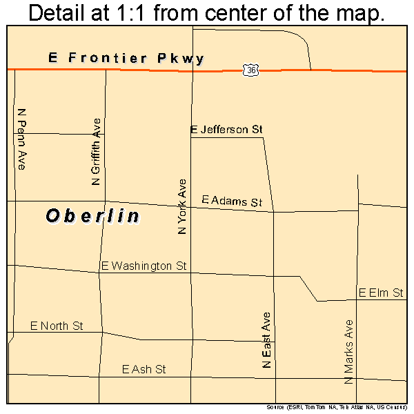 Oberlin, Kansas road map detail