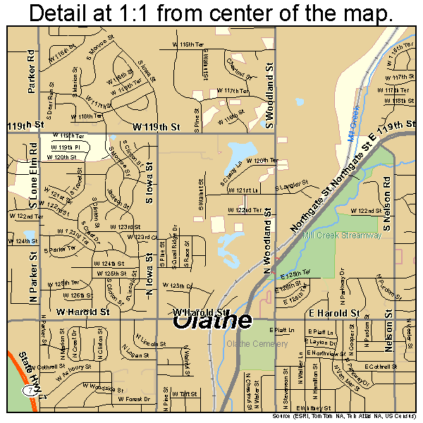 Olathe, Kansas road map detail