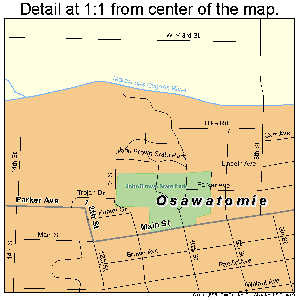 Osawatomie, Kansas road map detail
