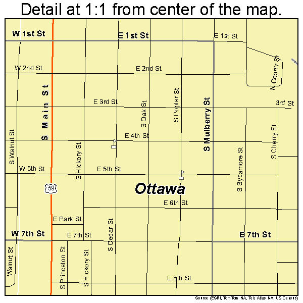 Ottawa, Kansas road map detail