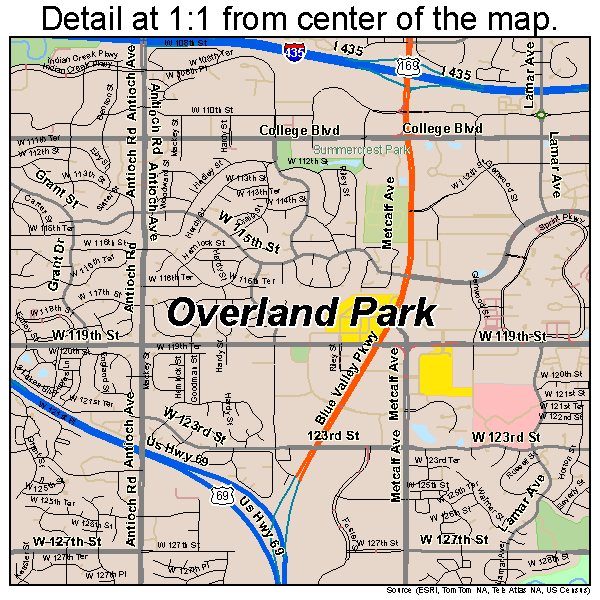 Overland Park, Kansas road map detail