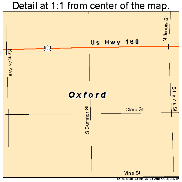 Oxford, Kansas road map detail