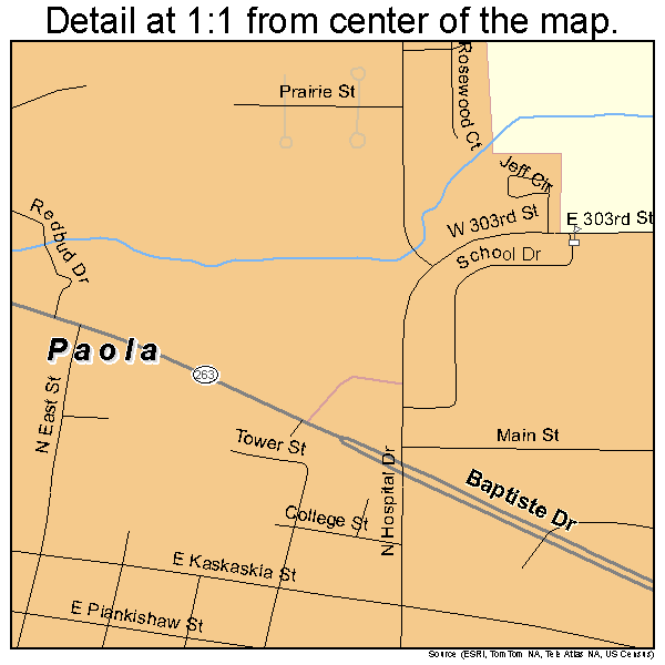 Paola, Kansas road map detail