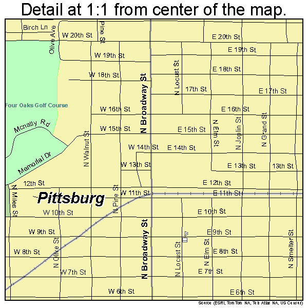 Pittsburg, Kansas road map detail