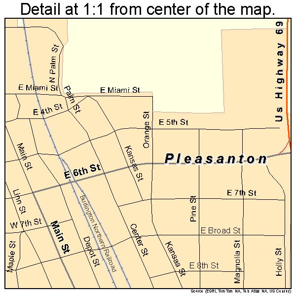 Pleasanton, Kansas road map detail