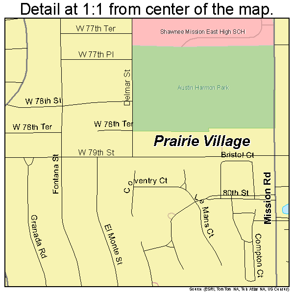 Prairie Village, Kansas road map detail