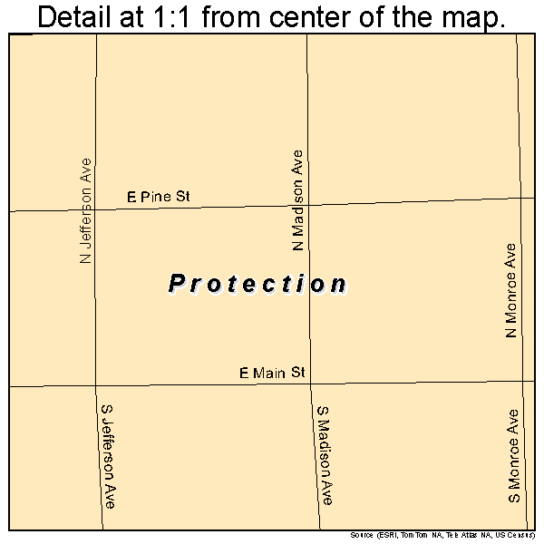Protection, Kansas road map detail