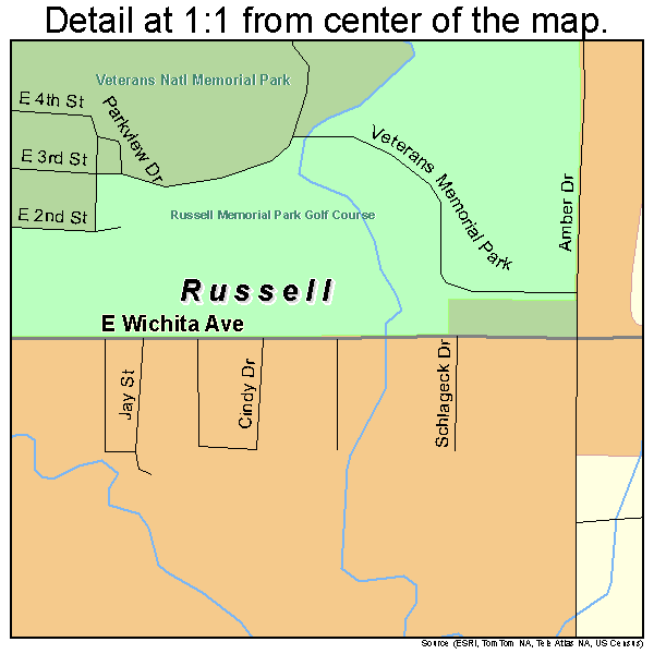 Russell, Kansas road map detail