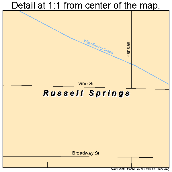 Russell Springs, Kansas road map detail