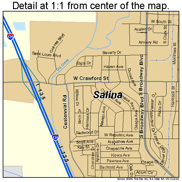 Salina, Kansas road map detail
