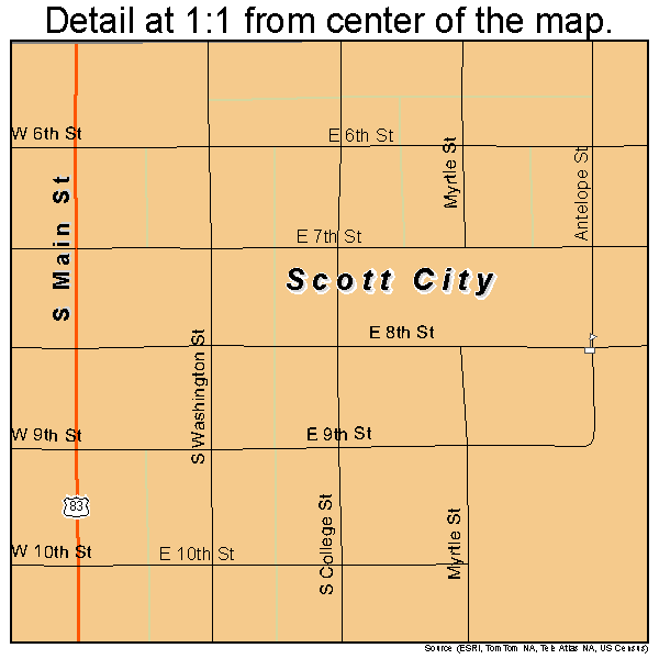 Scott City, Kansas road map detail