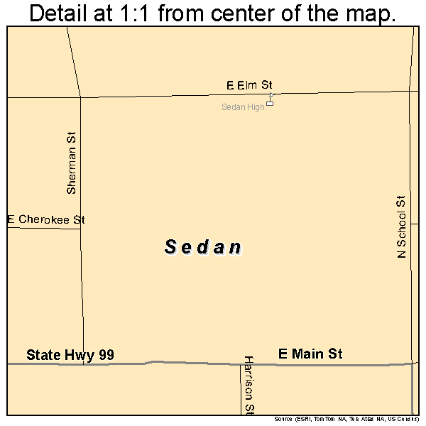 Sedan, Kansas road map detail
