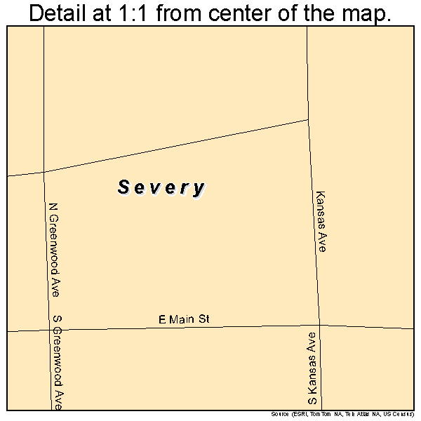 Severy, Kansas road map detail