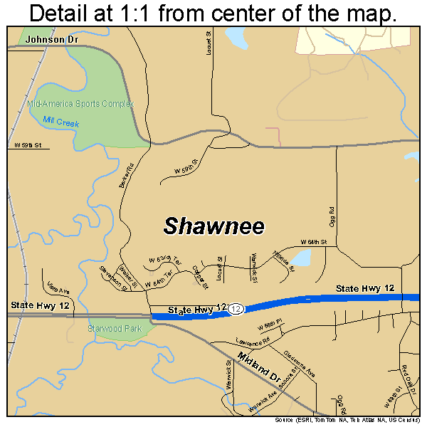 Shawnee, Kansas road map detail