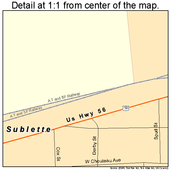 Sublette, Kansas road map detail