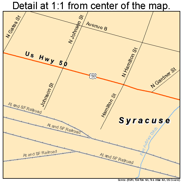 Syracuse, Kansas road map detail