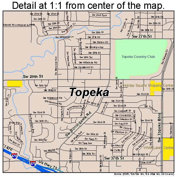Topeka, Kansas road map detail
