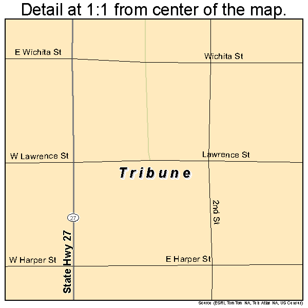 Tribune, Kansas road map detail