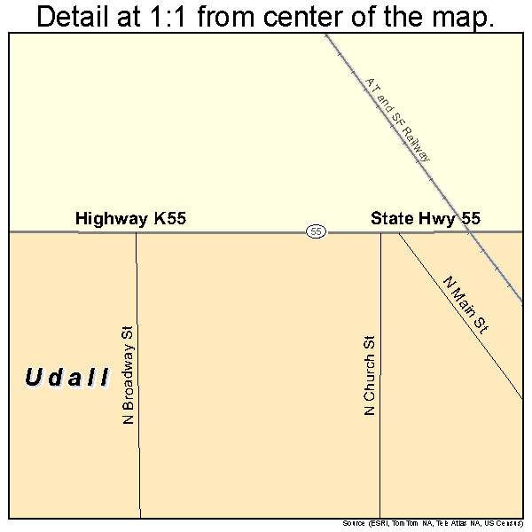 Udall, Kansas road map detail