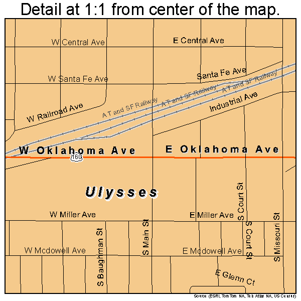 Ulysses, Kansas road map detail