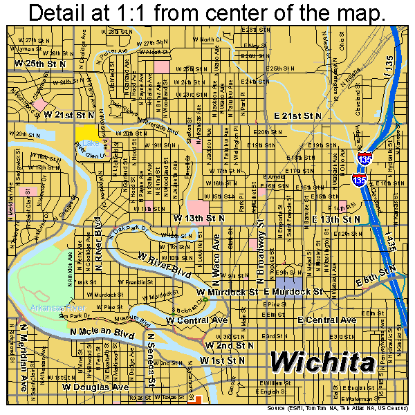 Wichita, Kansas road map detail