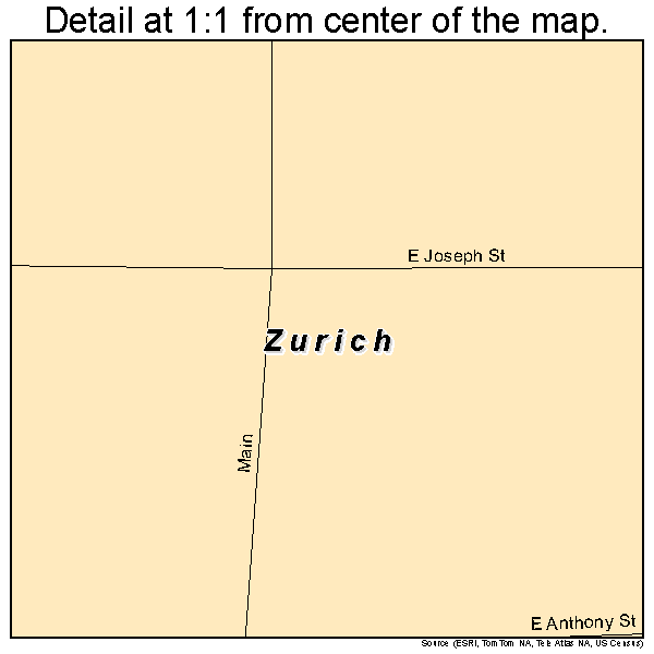 Zurich, Kansas road map detail