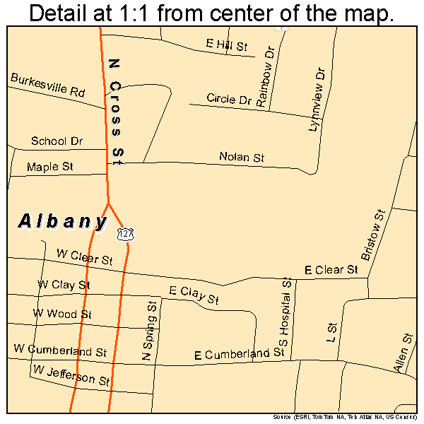 Albany, Kentucky road map detail
