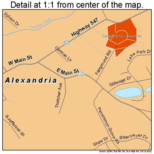 Alexandria, Kentucky road map detail