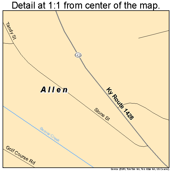 Allen, Kentucky road map detail