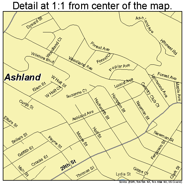 Ashland, Kentucky road map detail