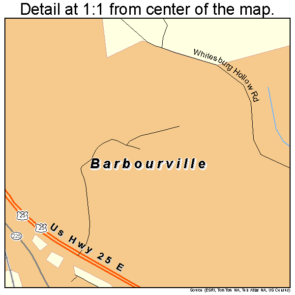 Barbourville, Kentucky road map detail