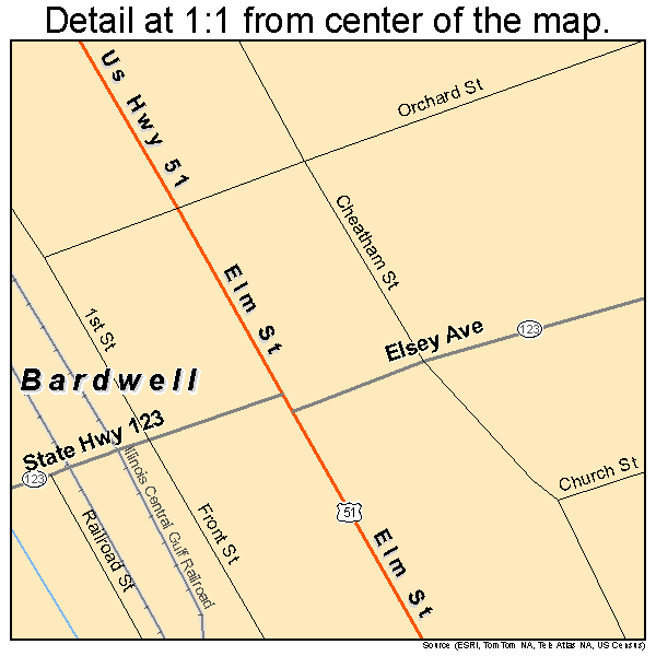 Bardwell, Kentucky road map detail
