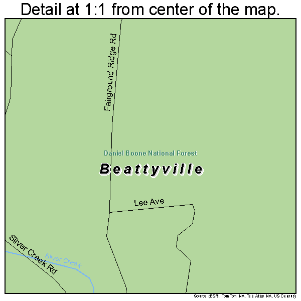 Beattyville, Kentucky road map detail