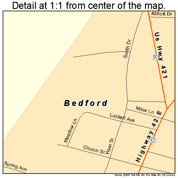 Bedford, Kentucky road map detail