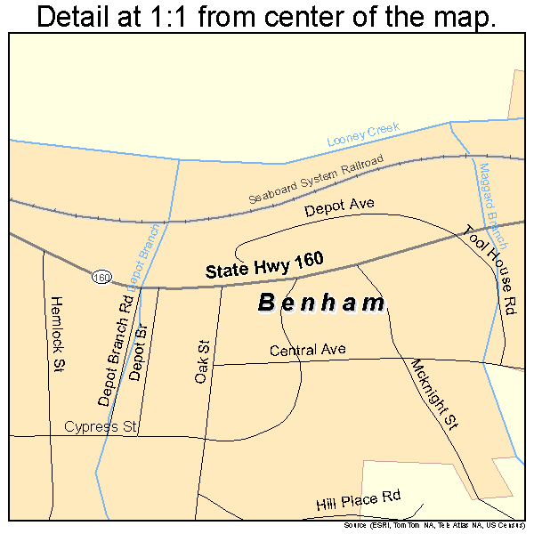 Benham, Kentucky road map detail