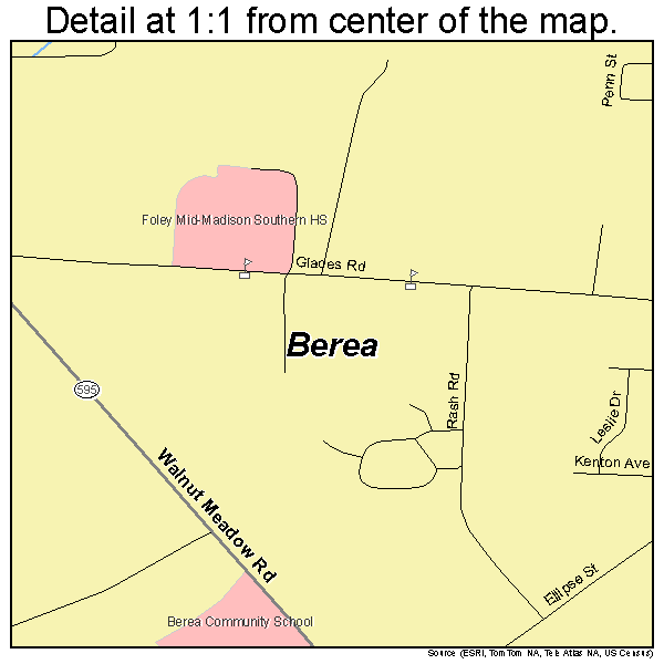 Berea, Kentucky road map detail