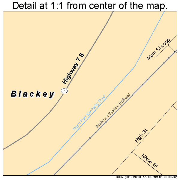 Blackey, Kentucky road map detail