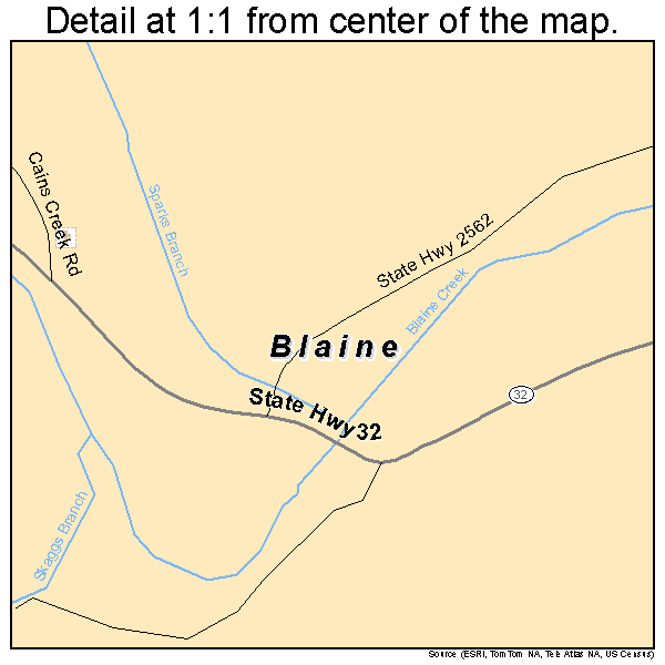 Blaine, Kentucky road map detail