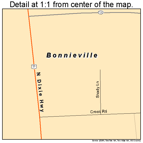 Bonnieville, Kentucky road map detail