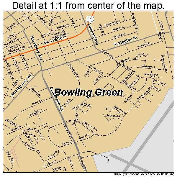 Bowling Green, Kentucky road map detail
