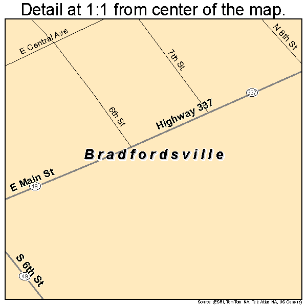 Bradfordsville, Kentucky road map detail